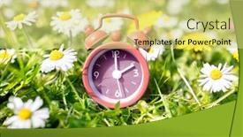  Presentation with saving - Amazing slide set having daylight-saving-time-change-spring backdrop and a yellow colored foreground