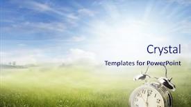  Presentation with alarm - PPT theme consisting of daylight savings time - alarm clock in sunlit spring background and a sky blue colored foreground