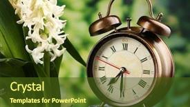  Presentation with green nature - Presentation design enhanced with daylight savings time - alarm clock on green grass background and a tawny brown colored foreground