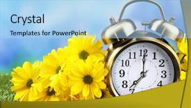  Presentation with green nature - Cool new presentation design with daylight savings time - alarm clock on green grass backdrop and a light blue colored foreground