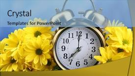  Presentation with green nature - Presentation theme consisting of daylight savings time - alarm clock on green grass background and a light blue colored foreground