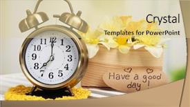  Presentation with alarm - Beautiful presentation design featuring daylight savings time - alarm clock on table backdrop and a blonde colored foreground