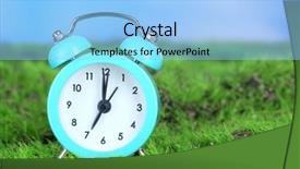  Presentation with dark blue gray - Slide deck featuring daylight savings time - blue alarm clock on grass background and a light blue colored foreground