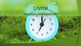  Presentation with alarm - Audience pleasing PPT theme consisting of daylight savings time - blue alarm clock on grass backdrop and a yellow colored foreground