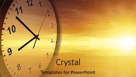 Presentation with clock face - Presentation theme having daylight savings time - clock face in bright sky background and a gold colored foreground