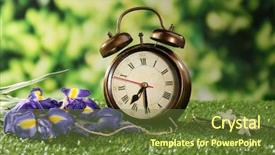  Presentation with green and purple mardi gras - PPT theme featuring daylight savings time - digital alarm clock on green background and a tawny brown colored foreground