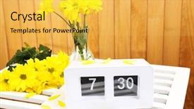  Presentation with alarm - PPT theme with daylight savings time - digital alarm clock on table background and a yellow colored foreground