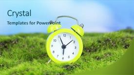 Presentation with alarm - Audience pleasing slide deck consisting of daylight savings time - green alarm clock on grass backdrop and a sky blue colored foreground