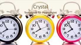  Presentation with space time - Colorful slide set enhanced with daylight savings time - group of multicolor clocks backdrop and a cream colored foreground