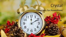  Presentation with autumn leaves - Slide deck featuring daylight savings time - old clock on autumn leaves background and a gold colored foreground