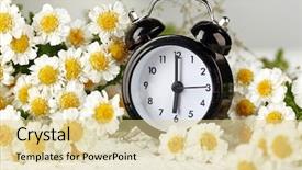  Presentation with alarm - Cool new PPT theme with daylight savings time - small alarm clock with beautiful backdrop and a blonde colored foreground