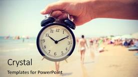  Presentation with alarm - Beautiful presentation design featuring daylight savings time ends - closeup of a young caucasian backdrop and a lemonade colored foreground