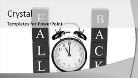  Presentation with alarm - PPT theme consisting of daylight savings time ends - wooden cubes with space background and a white colored foreground