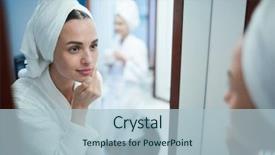  Presentation with head - Slides with dayspa - young woman with soft towel background and a light blue colored foreground