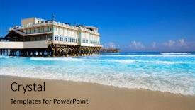  Presentation with florida beach - Slide deck with daytona beach in florida with pier and coastline usa background and a coral colored foreground