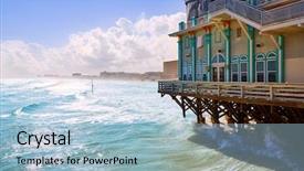  Presentation with florida beach - PPT layouts having daytona beach in florida with pier and coastline usa background and a light blue colored foreground