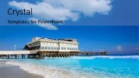  Presentation with florida beach - Audience pleasing theme consisting of daytona beach in florida with pier and coastline usa backdrop and a light blue colored foreground