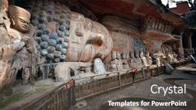  Presentation with world heritage - Audience pleasing slides consisting of taoist - dazu rock carvings backdrop and a dark gray colored foreground