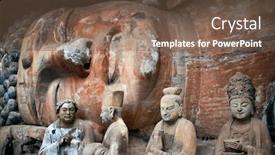  Presentation with world heritage - Amazing PPT theme having dazu-rock-carvings backdrop and a tawny brown colored foreground