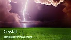 Presentation with thunderstorm - PPT theme having dazzling - thunderstorm with lightning in green background and a tawny brown colored foreground