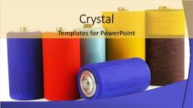  Presentation with batteries - Presentation design featuring environment degradation - alkaline batteries isolated on white background and a yellow colored foreground