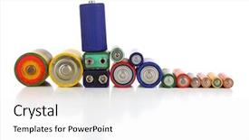  Presentation with batteries - Presentation theme consisting of environment degradation - alkaline batteries isolated on white background and a white colored foreground