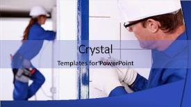  Presentation with electrician - PPT theme enhanced with light switches sockets - electrician installing a wall socket background and a cobalt blue colored foreground