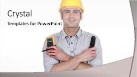 Presentation with voltmeter - Presentation design enhanced with metrology - electrician with voltmeter background and a white colored foreground