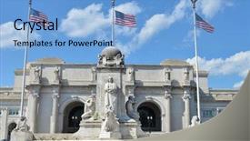  Presentation with station - Slides with bus track - washington dc - union station background and a light blue colored foreground