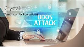  Presentation with internet security - PPT theme consisting of ddos-attack-inscription-on-laptop background and a arctic colored foreground