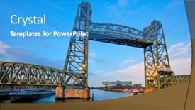  Presentation with railway - Presentation design featuring de-hef-or-koningshavenbrug-railway background and a teal colored foreground