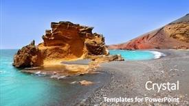  Presentation with atlantic - Cool new PPT theme with summer water - lanzarote el golfo atlantic ocean backdrop and a gray colored foreground