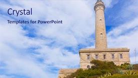  Presentation with lighthouse - Amazing PPT theme having de palos lighthouse near manga backdrop and a sky blue colored foreground
