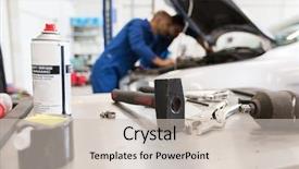  Presentation with mechanic tools - Cool new slide deck with de table du maitre - auto service repair maintenance backdrop and a soft green colored foreground