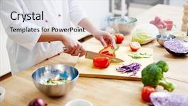  Presentation with helva fresh sliced halva - Slide set featuring de table du maitre - chef halving fresh red caapsicum background and a sky blue colored foreground