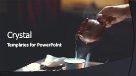  Presentation with tea - Presentation theme featuring de table du maitre - tea master pouring tea background and a dark gray colored foreground