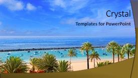  Presentation with beach toys on sand - PPT theme having las teresitas in santa cruz background and a light blue colored foreground