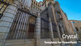  Presentation with spanish style - Theme featuring de toledo facade spanish church background and a dark gray colored foreground
