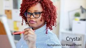  Presentation with african american meeting - Presentation theme with deases - red-haired african american female office background and a light blue colored foreground