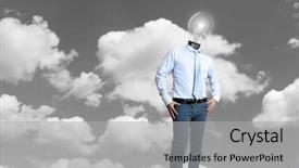  Presentation with head - Audience pleasing PPT layouts consisting of deases - dea concept lamp head businessman backdrop and a light gray colored foreground