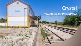  Presentation with man on train - Colorful PPT theme enhanced with deactivated train station of crato backdrop and a teal colored foreground
