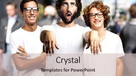  Presentation with crowded apartment buildings - Cool new PPT theme with dead alive - young man joking with friends backdrop and a soft green colored foreground