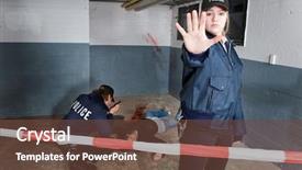  Presentation with crime scene - Audience pleasing theme consisting of dead arrival - policewoman making a stopping gesture backdrop and a tawny brown colored foreground