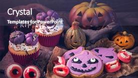  Presentation with sweets - PPT theme enhanced with dead children - sweets for halloween party background and a tawny brown colored foreground