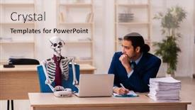  Presentation with employee - Audience pleasing PPT theme consisting of dead-employee-working backdrop and a lemonade colored foreground