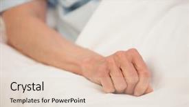  Presentation with moving patient to hospital bed - Slides enhanced with dying woman - elderly arm outstretched in hospital background and a lemonade colored foreground