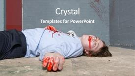  Presentation with blood splatter - Amazing PPT layouts having dead person - murder victim lying backdrop and a gray colored foreground