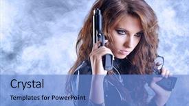  Presentation with sexy girl - Beautiful presentation theme featuring dead stars - beautiful sexy girl holding gun backdrop and a teal colored foreground
