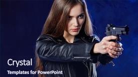  Presentation with sexy girl in stars - Amazing presentation theme having dead stars - beautiful sexy girl holding gun backdrop and a  colored foreground