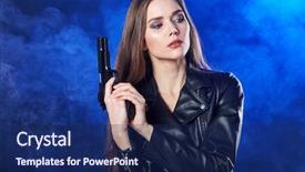  Presentation with sexy girl - Beautiful PPT theme featuring dead stars - beautiful sexy girl holding gun backdrop and a navy blue colored foreground